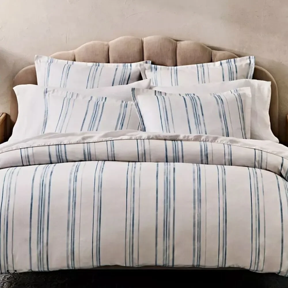 NIP $350 Bloomingdale's SKY Full/Queen Duvet Cover Set Bristol Stripe Blue White